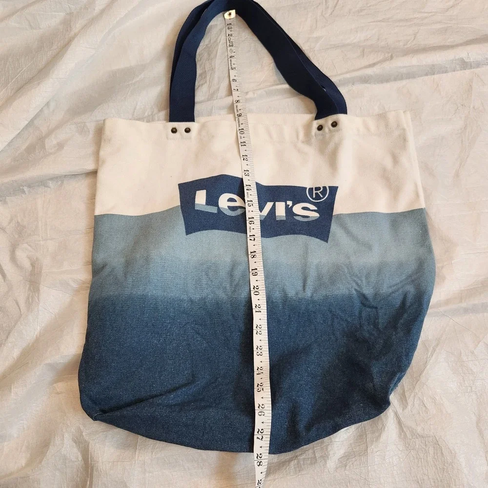Levi's Large Canvas Tote Bag Blue Ombre Dip Dye Batwing Logo School Store